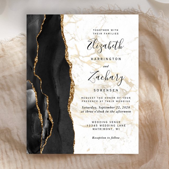 Budget Black Agate Guld Marble Wedding bjudande (Skapare uppladdad)