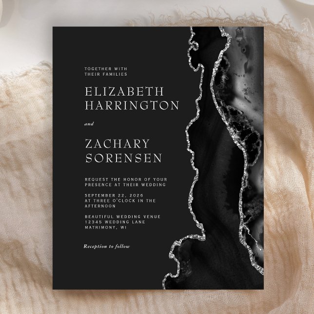 Budget Black Agate Silver bröllopsinbjudan (Skapare uppladdad)