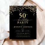 Budget Black and Guld, 50:e födelsedagen<br><div class="desc">Ställ in scenen för en elegant firande med en Svart och Guld-skript-födelsedagsinbjudan! Den här designen har ett lyxigt skript i guld på en slimmad svart bakgrund och är sofistikerad och färglös. Perfekt för födelsedagar i milstolpe eller andra snyggtar kombinerar den helt enkelt klassiskt elegans med modernt smak. Vare sig det...</div>