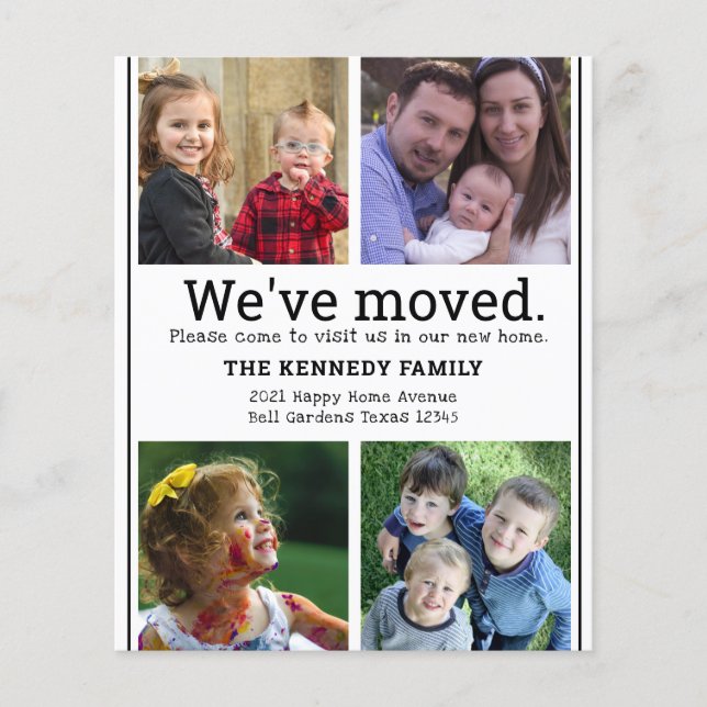 Budget Black and White 4 Photo Collage Flytta Card (Framsida)