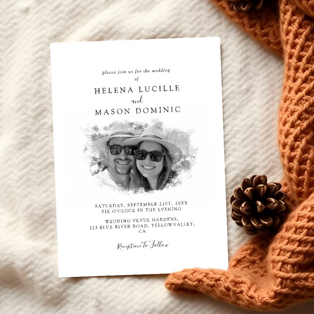 Budget Black and White Modern Photo Bröllop Inbjudningar (Skapare uppladdad)