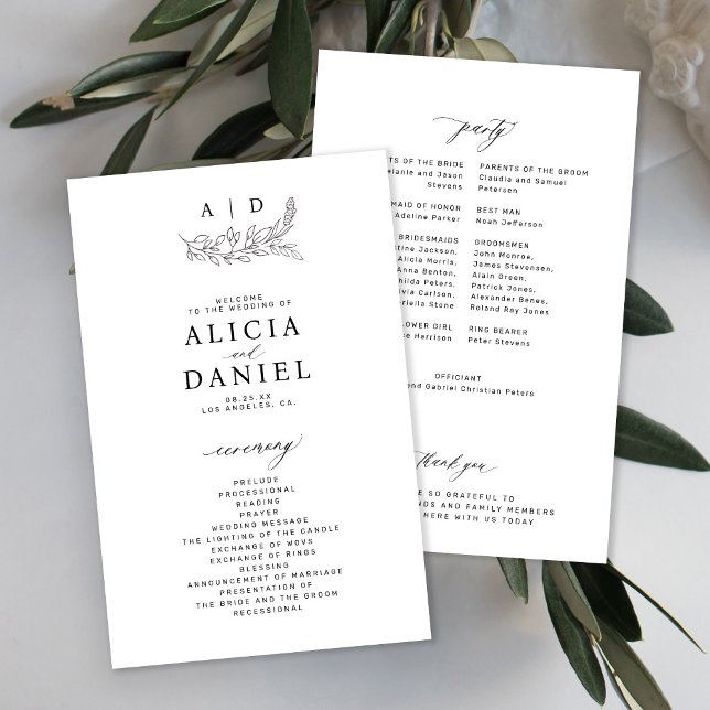Budget black and white monogram wedding program (Skapare uppladdad)