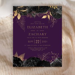 Budget Black Blommigt Lila Wedding bjudande till  