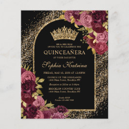 Budget Black Burgundy Glam Guld Blommigt Quinceane