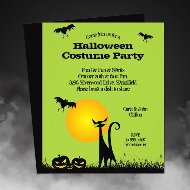 Budget Black Cat Halloween-inbjudan Flygblad (Printed on affordable THIN 80 lb flyer paper - heavier paper available in our collection.)