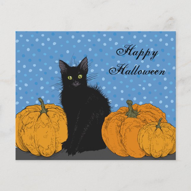 BUDGET Black Cat och Pumpkins Halloween Card (Framsida)