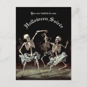 Budget Black Death Dancing Skeletons Halloween Inbjudan Vykort