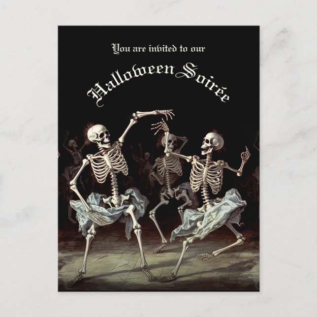 Budget Black Death Dancing Skeletons Halloween Inbjudan Vykort (Framsida)