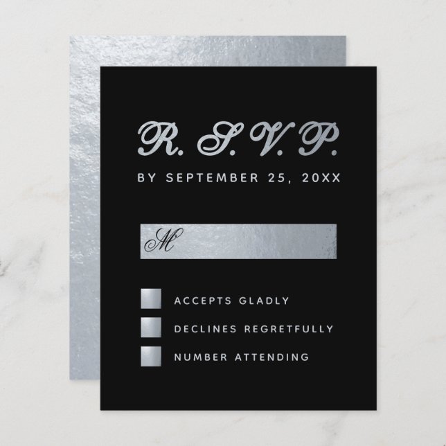 Budget Black Faux Silver Calligraphy Bröllop OSA (Fram/baksida)