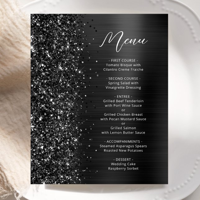 Budget Black Glam Glitter Wedding Menu (Skapare uppladdad)