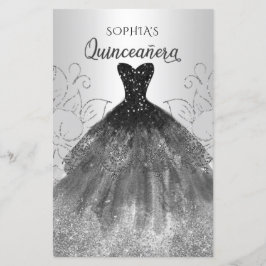 Budget Black Gnistra Dress Quinceañera-inbjudan