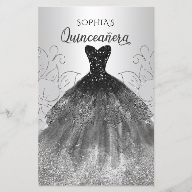 Budget Black Gnistra Dress Quinceañera-inbjudan (Framsida)