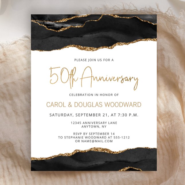 Budget Black Gold Agate 50th Anniversary Invite (Skapare uppladdad)