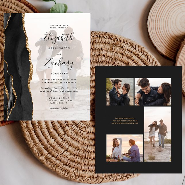 Budget Black Gold Agate 5-Bilds Bröllopsinbjudan (Skapare uppladdad)