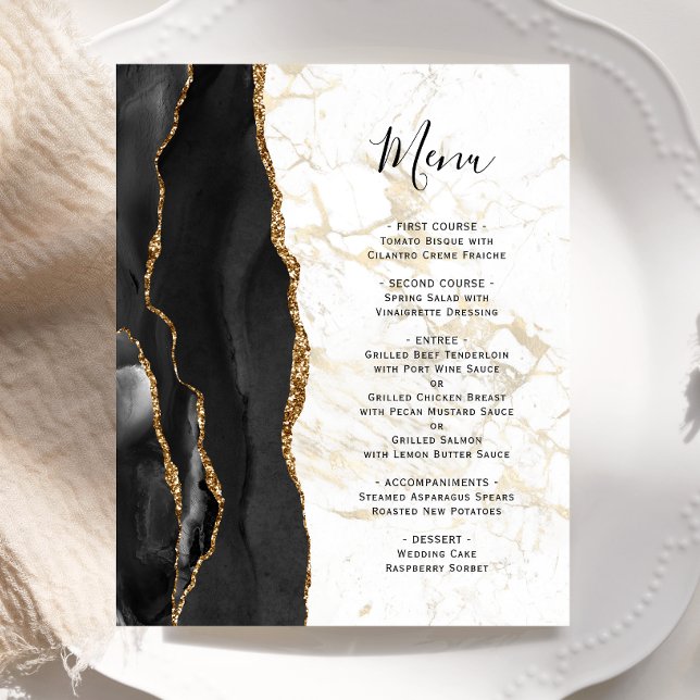 Budget Black Gold Agate Marble Wedding Menu (Skapare uppladdad)