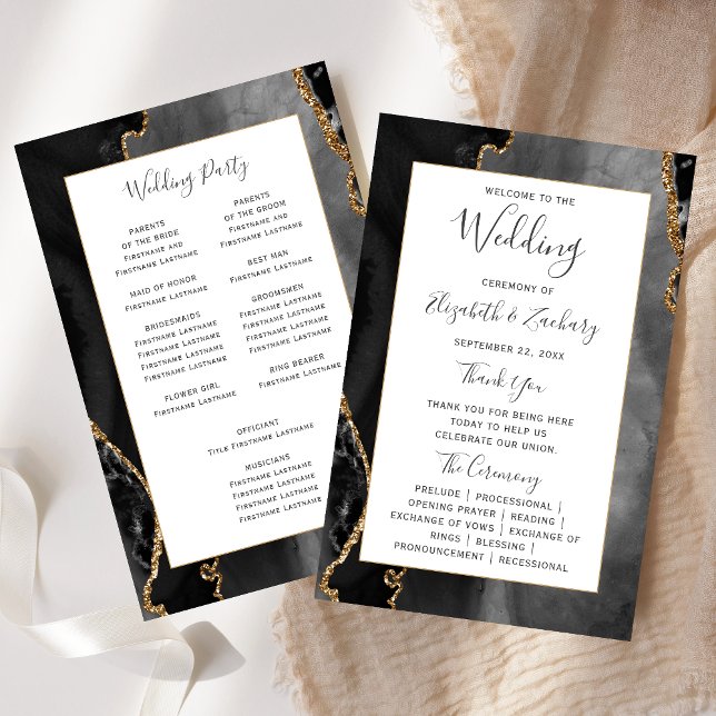 Budget Black Gold Agate Wedding Program (Skapare uppladdad)