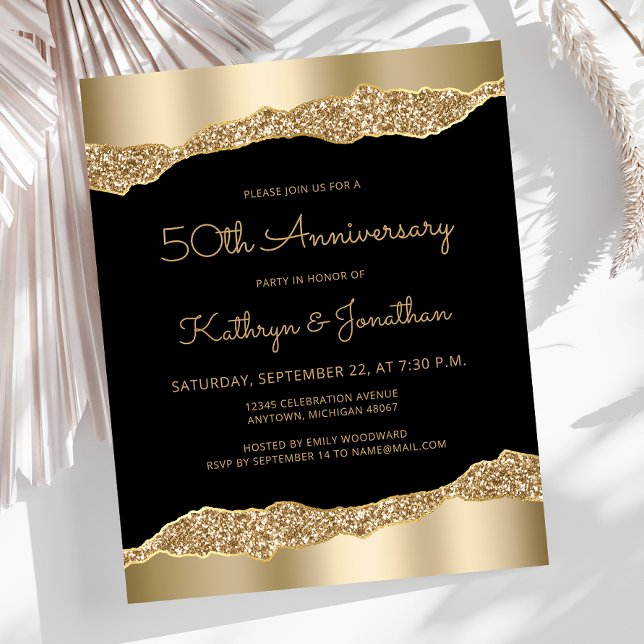 Budget Black Gold Glitter 50th Anniversary Invite (Skapare uppladdad)