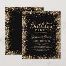 Budget Black Gold Glitter 60th Birthday Invitation