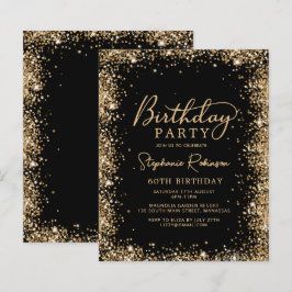 Budget Black Gold Glitter 60th Birthday Invitation