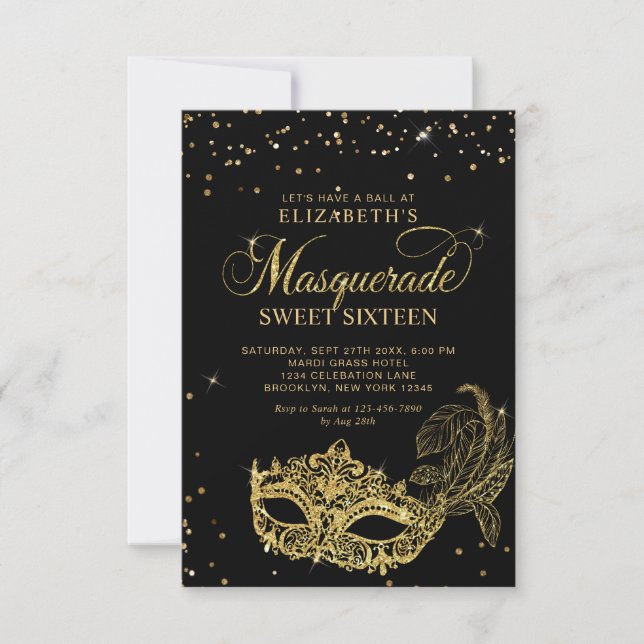 BUDGET Black Gold Masquerade Sweet 16 Photo Anteckningskort (Framsida)