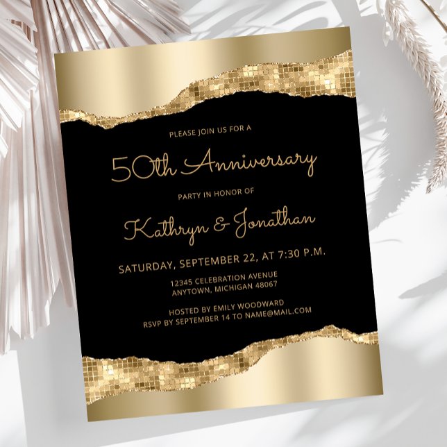 Budget Black Gold Mirror 50th Anniversary Invite (Skapare uppladdad)