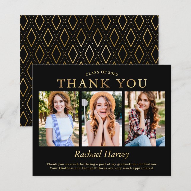 Budget Black Guld 3 Photo Studenten Tack (Fram/baksida)