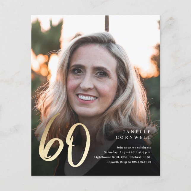 Budget Black Guld 60:e inbjudan till foto födelsed (Framsida)