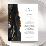 Budget Black Guld Agate Bröllop Menu<br><div class="desc">Den moderna bröllop-menyn på den lämnat kant i eleganten har en svart vattenfärgad agate gräns som trimmas med faux guld glitter. I anpassadet kombineras handskriftsskript för kol-grått och typsnitt på vit bakgrund. Den omvända sidan har en matchande svartvit och guld agate-design.</div>