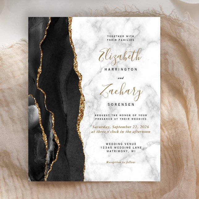 Budget Black Guld Agate Marble bröllopsinbjudan (Skapare uppladdad)