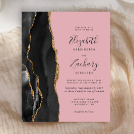 Budget Black Guld Agate Rosa bröllopsinbjudan