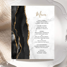 Budget Black Guld Agate White Marble Bröllop Menu