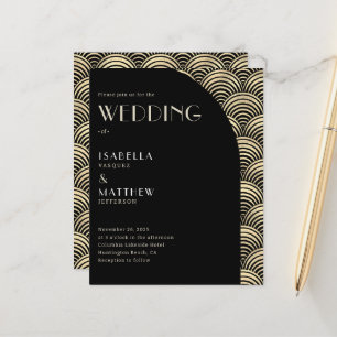 Budget Black Guld Art Deco-bröllopsinbjudan