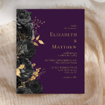 Budget Black Guld Blommigt Lila bröllopsinbjudan t