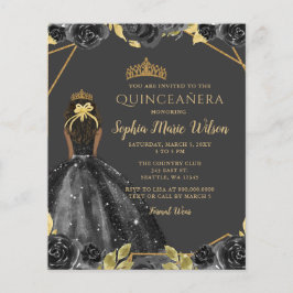 Budget Black Guld Blommigt Princess Quinceañera