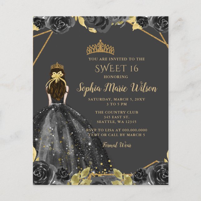Budget Black Guld Blommigt Princess SWEET 16 (Framsida)