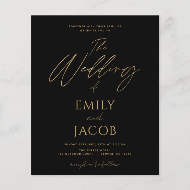 Budget Black Guld Bröllop Modern Typografi Flygblad (Framsidan)