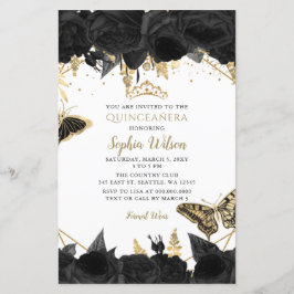 Budget Black Guld Butterfly Quinceañera-inbjudan