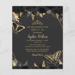 Budget Black Guld Butterfly SWEET 16-inbjudan