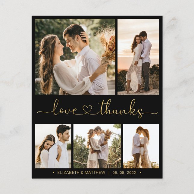 Budget Black Guld Collage Bröllop Tack Flyer (Framsidan)