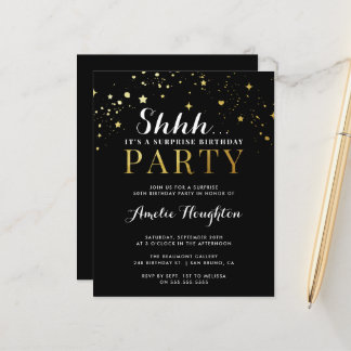 Budget Black & Guld Confetti Shhh Surprise Party