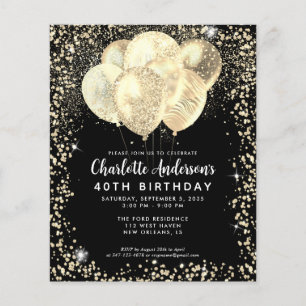 Budget Black Guld Glam Glitter Blegon Birthday Flygblad