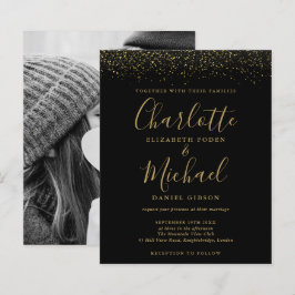 Budget Black Guld Glitter fotobröllop Bjud in