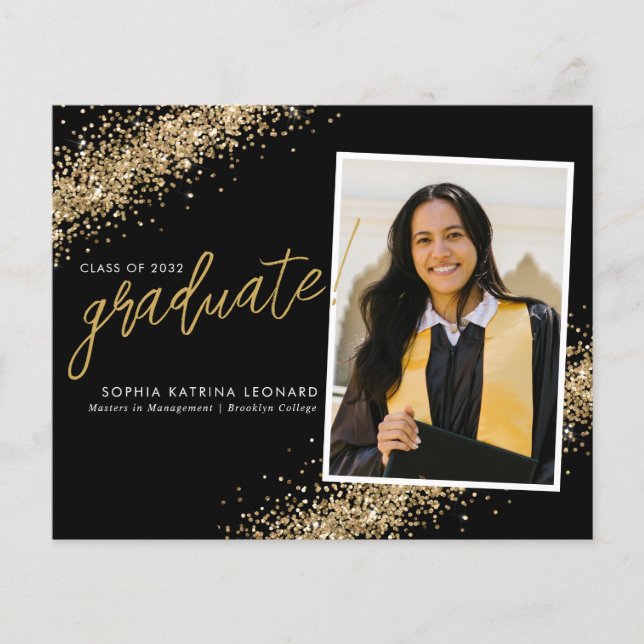 Budget Black Guld Glitter Grad Photo Studenten (Framsida)