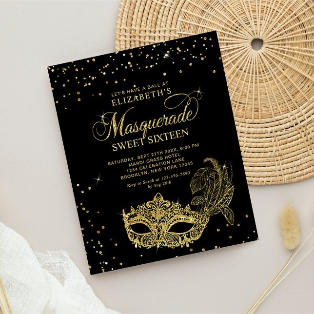 BUDGET Black Guld Glitter Masqueravaret Sweet 16 (Skapare uppladdad)