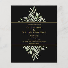 Budget Black Guld Greenery Bröllop Photo Inbjudan