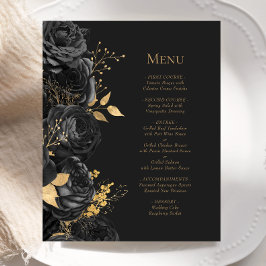 Budget Black Guld Mörk Blommigt Bröllop Menu