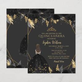 Budget Black Guld Princess Quinceañera-inbjudan