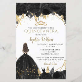 Budget Black Guld Princess Quinceañera-inbjudan