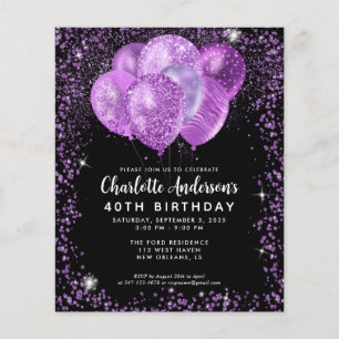 Budget Black Lila Glam Glitter Blegon Birthday Flygblad