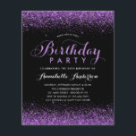 Budget Black Lila Plum Glitter i alla åldrar<br><div class="desc">Modern Glam Black Lila Violet Glitter Gnistra Elegant Script Calligraphy any age Birthday-inbjudan</div>